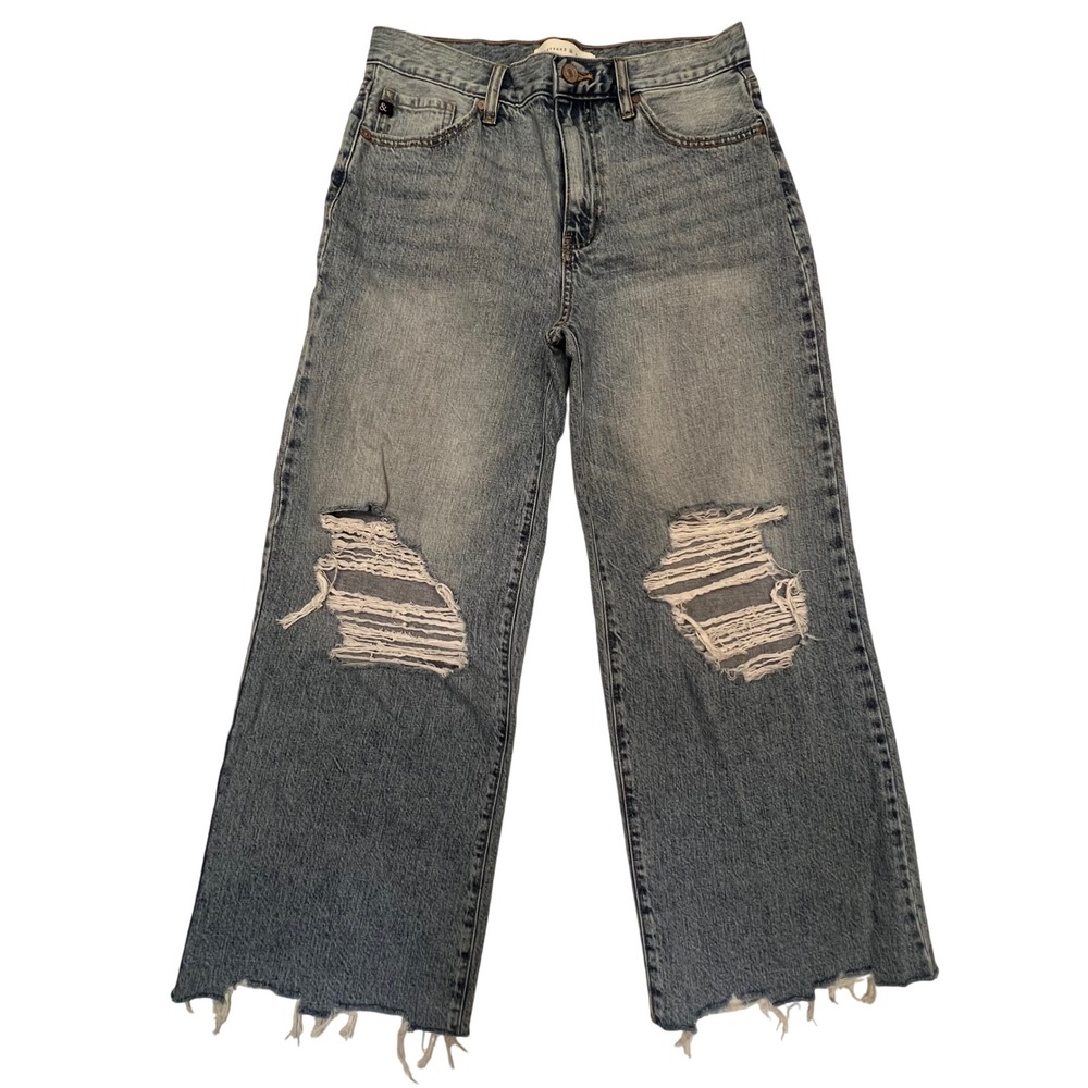 Ampersand Avenue Wide Leg Light Wash Distressed Raw Hem‎ Jean Size 7